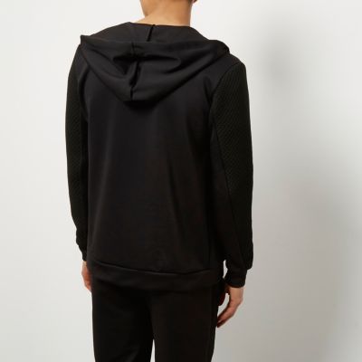 Black textured zip up hoodie